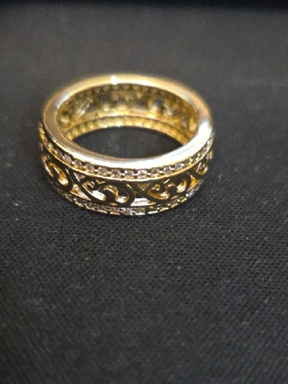 Gold Filigree Scroll Ring with Pavé Crystals - Women's Gold Band Size 6 NIB